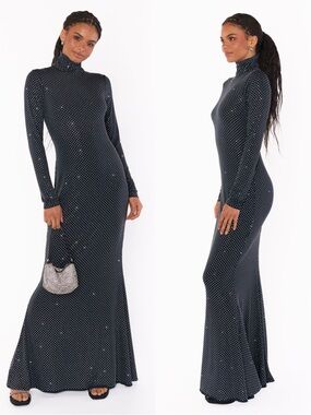 SHOW ME YOUR MUMU Black All Out Maxi Dress with Rhinestone Size L